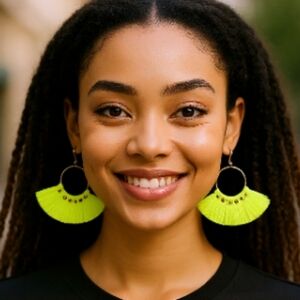 Neon yellow tassel earrings